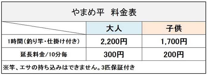 やまめ平料金表