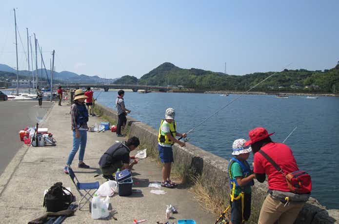 堤防でフッコ釣りの画像