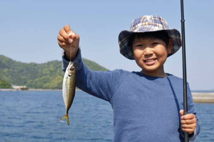 アジを釣った少年