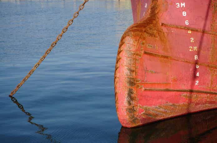 港湾　大型船の下にはシーバス