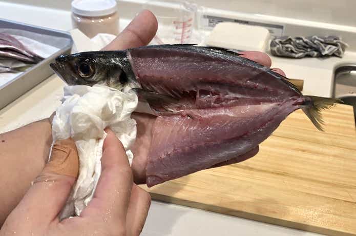 自家製干物の水気をきる
