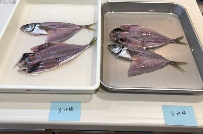 自家製干物の浸け時間によるアジの違い