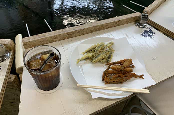 釣り掘カフェの天ぷらと唐揚げ