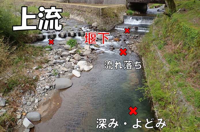 ウナギ釣り　上流　ポイント