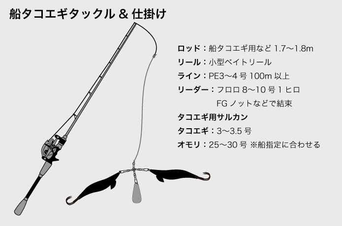船タコエギのタックルと仕掛け