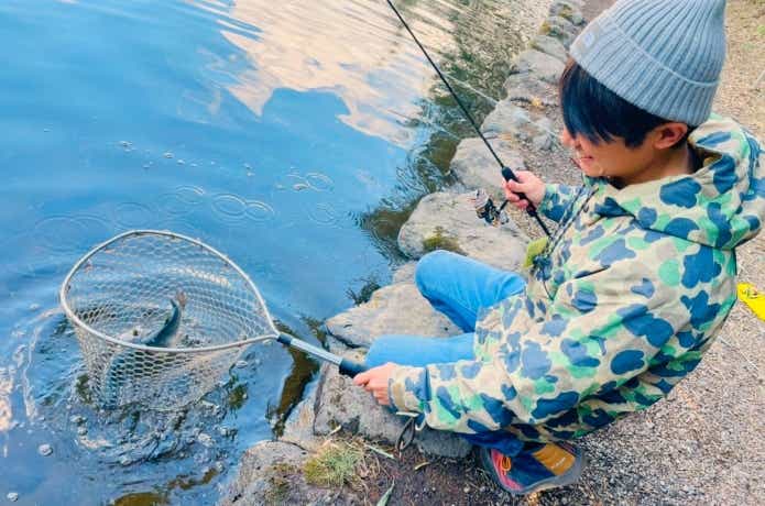 トラウトロッドで釣ったニジマス