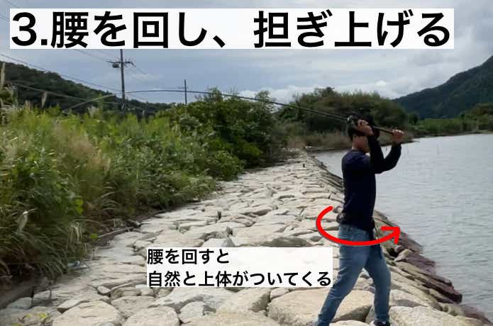 腰を回し、担ぎ上げる