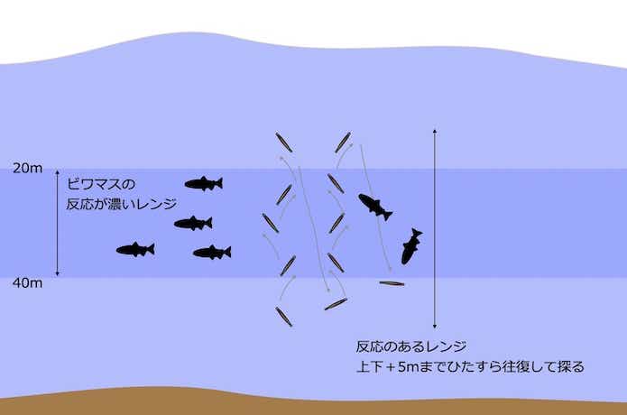 ビワマスのバーチカルジギング