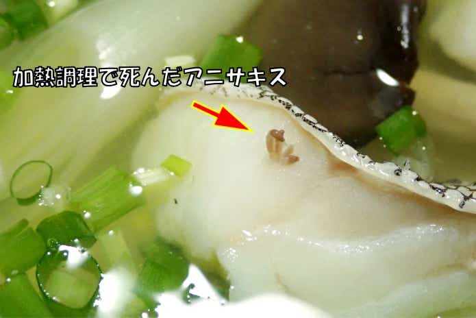魚の寄生虫、加熱によって死んだもの