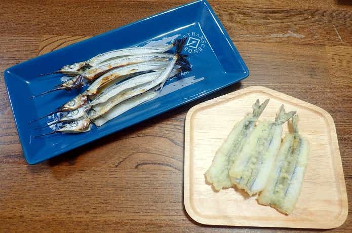 サヨリの塩焼きと天ぷら