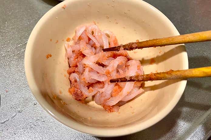 明太子と和える
