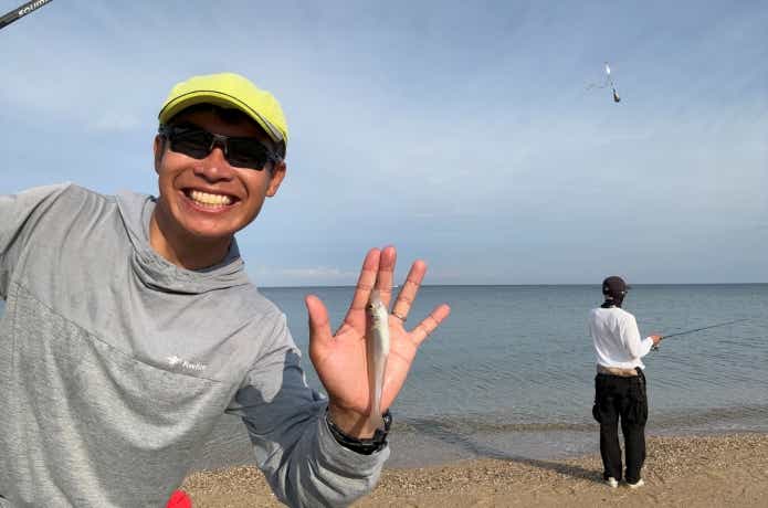 1本針仕掛けで釣れたシロギス