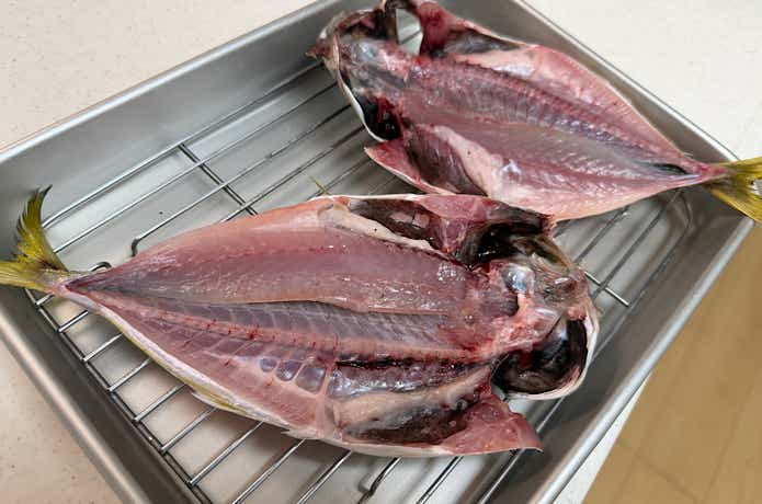 バットに乗せて干す