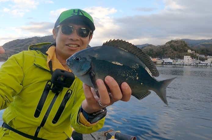 バスロッドで釣れたメジナ