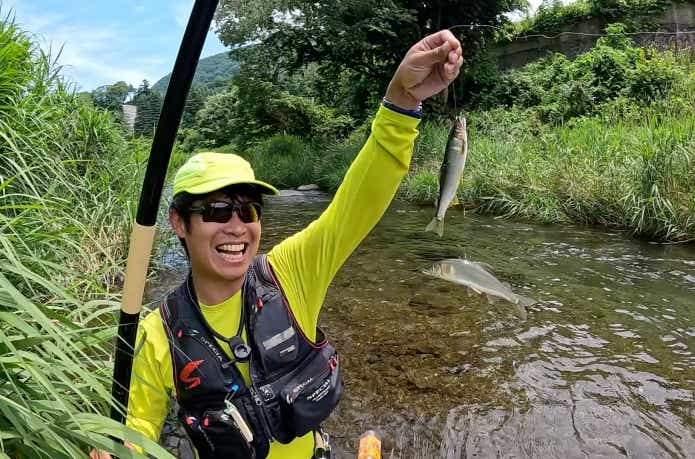 万能竿で釣れた鮎